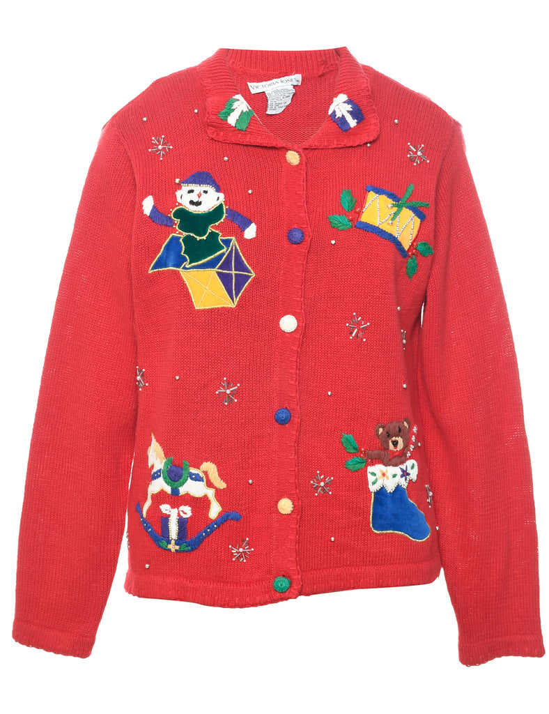 Festive Print Christmas Cardigan - M