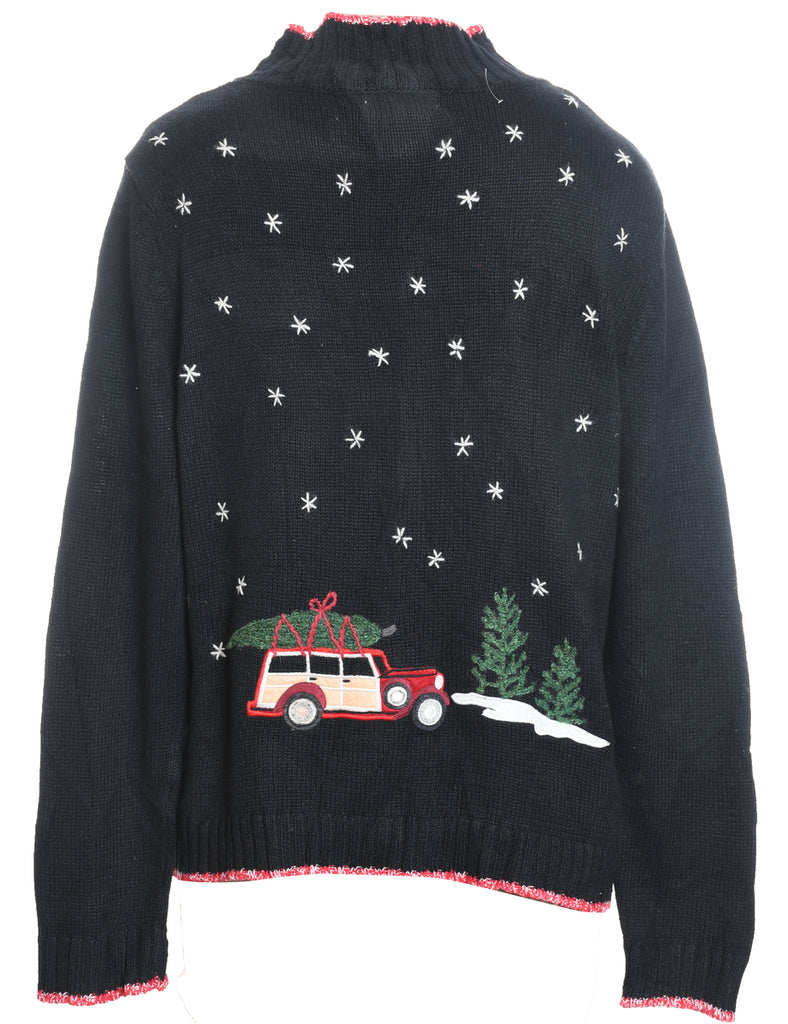 Festive Print Christmas Cardigan - L