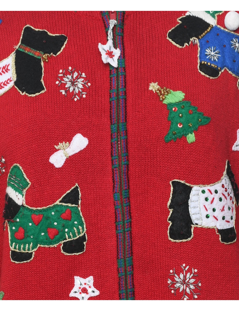 Festive Print Christmas Cardigan - L