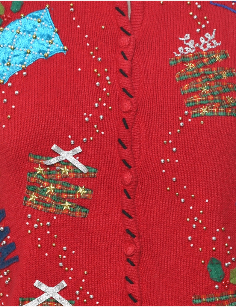 Festive Print Christmas Cardigan - S