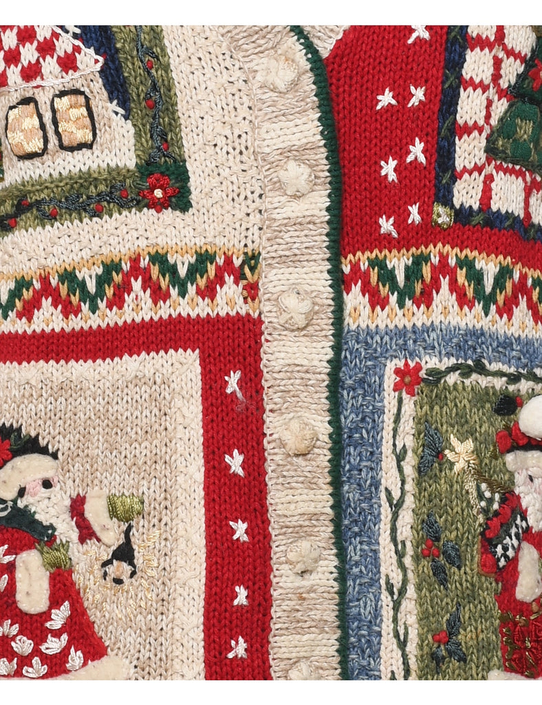 Festive Print Christmas Cardigan - M