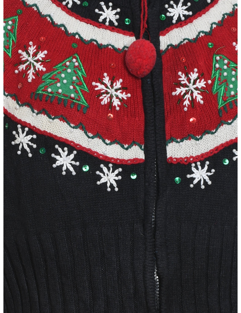 Festive Print Christmas Cardigan - S