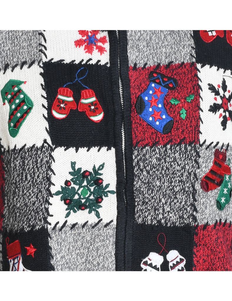 Festive Print Christmas Cardigan - S