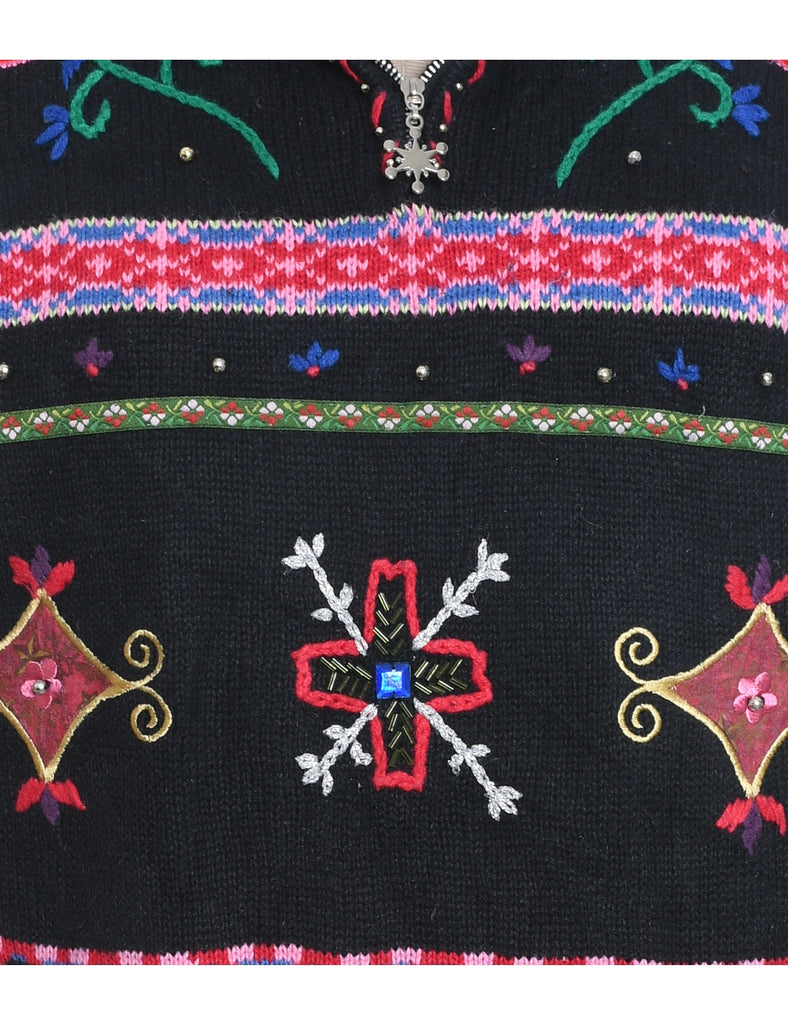 Festive Print Christmas Cardigan - L