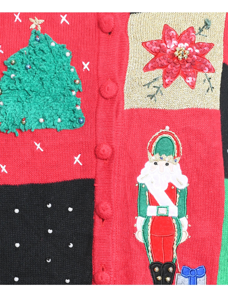 Festive Print Christmas Cardigan - M