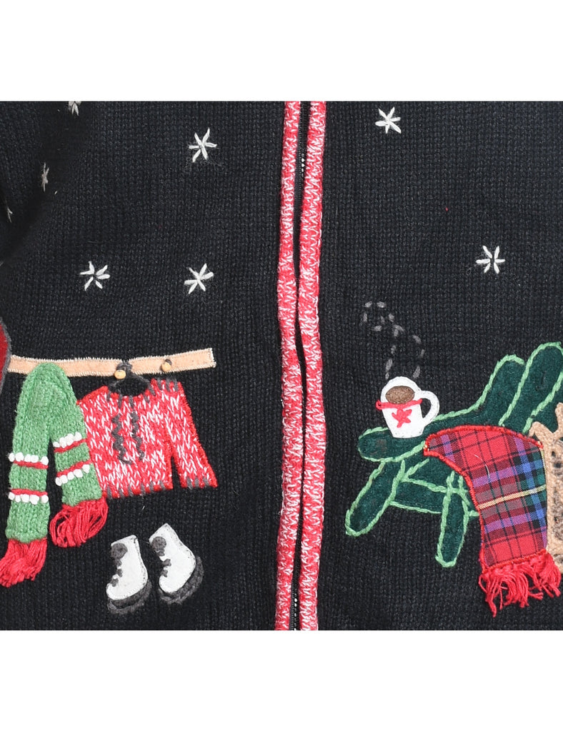 Festive Print Christmas Cardigan - L