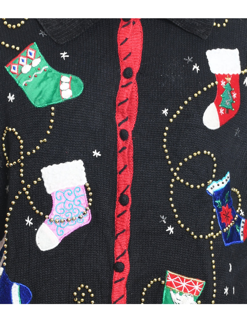 Festive Print Christmas Cardigan - L