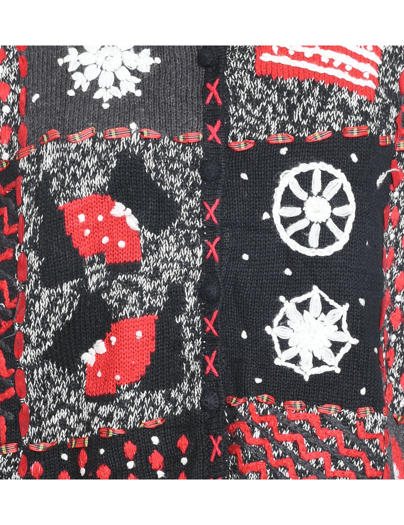 Festive Print Christmas Cardigan - M