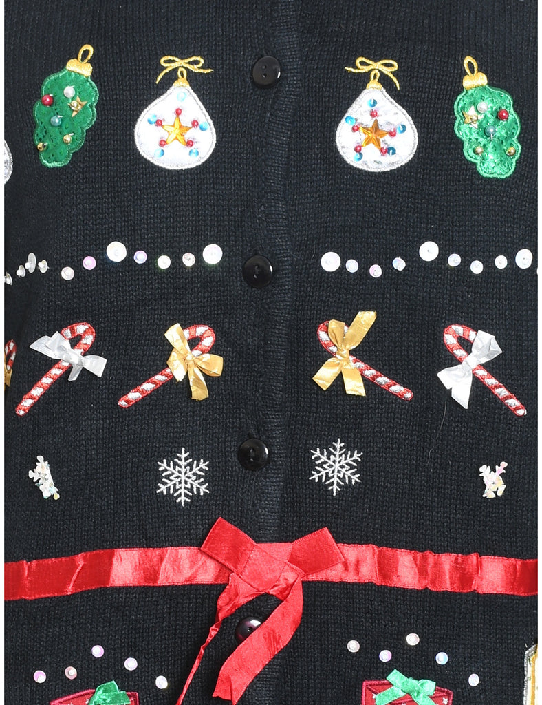 Festive Print Christmas Cardigan - M