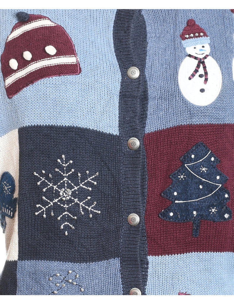 Festive Print Christmas Cardigan - M