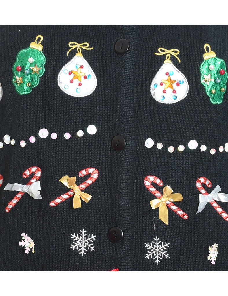 Festive Print Christmas Cardigan - S