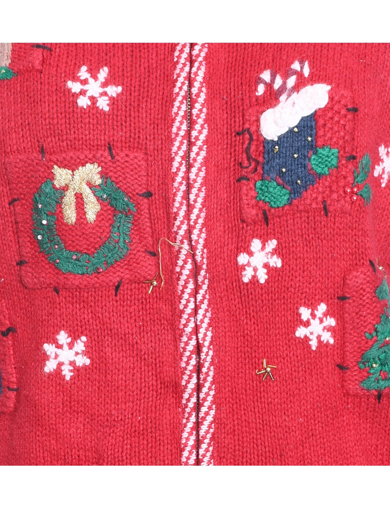 Festive Print Christmas Cardigan - S