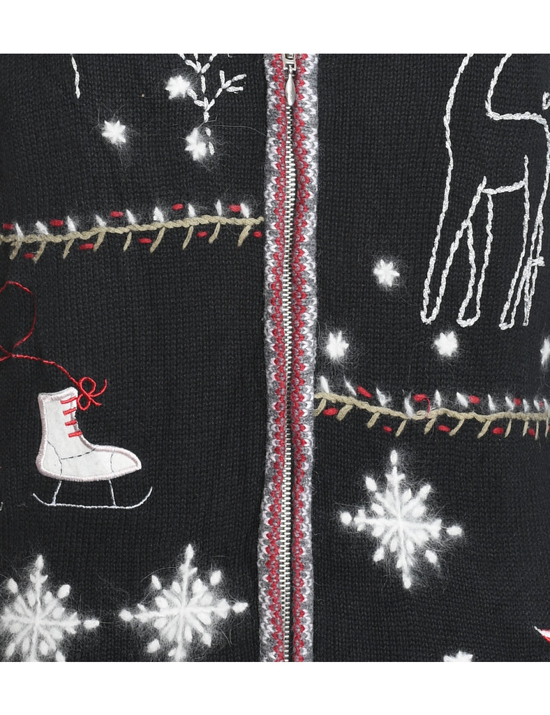 Festive Print Christmas Cardigan - S