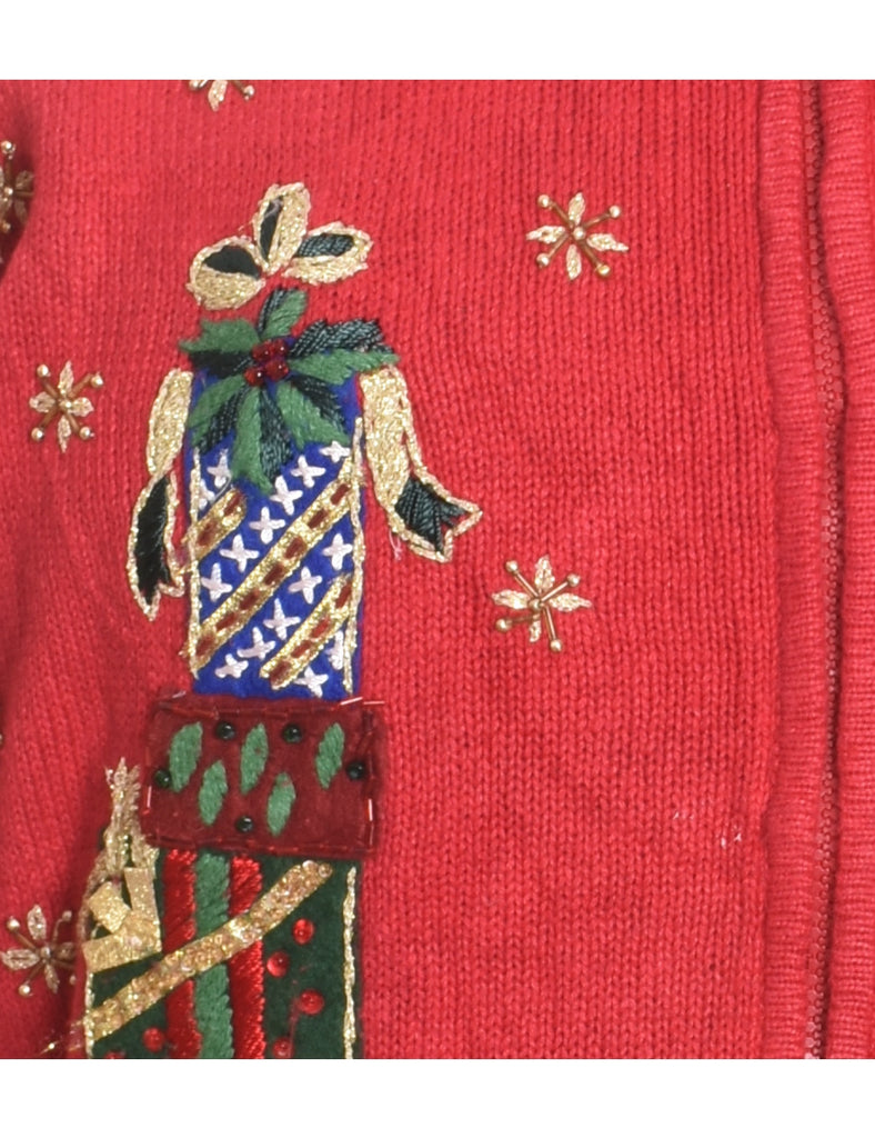 Festive Print Christmas Cardigan - M