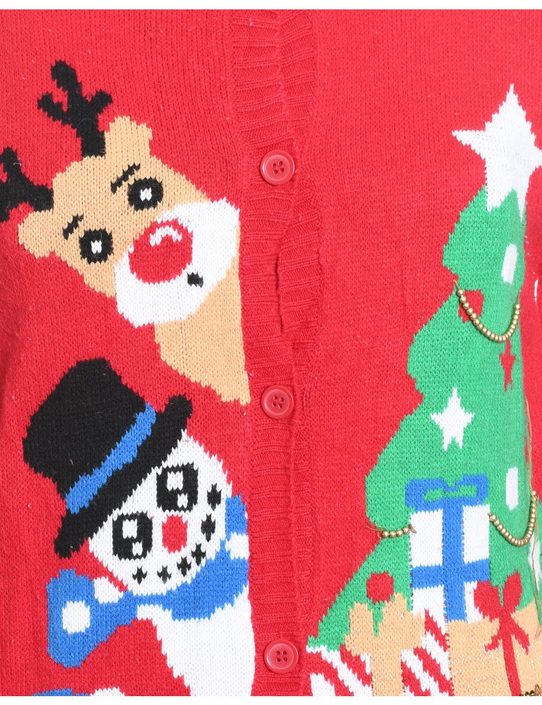 Festive Print Christmas Cardigan - L