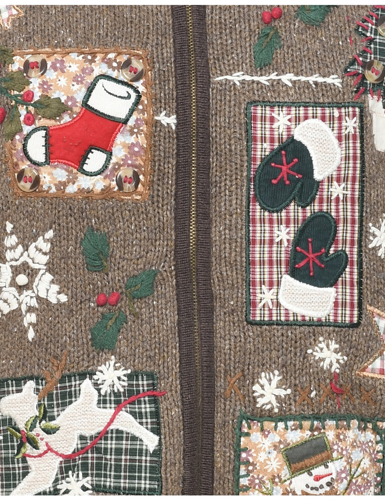 Festive Print Christmas Cardigan - S