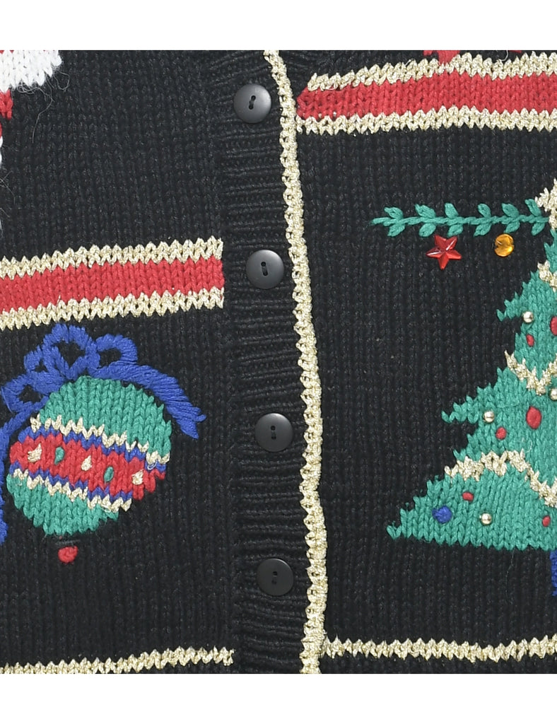 Festive Print Christmas Cardigan - S