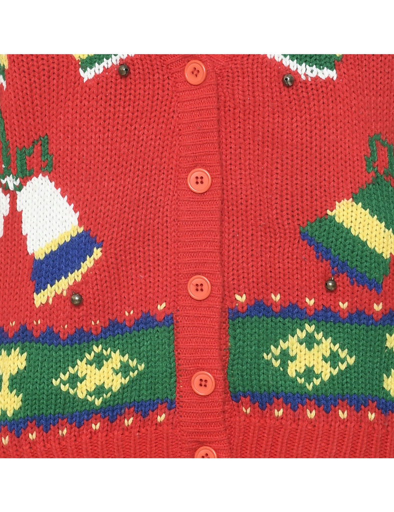 Festive Print Christmas Cardigan - S