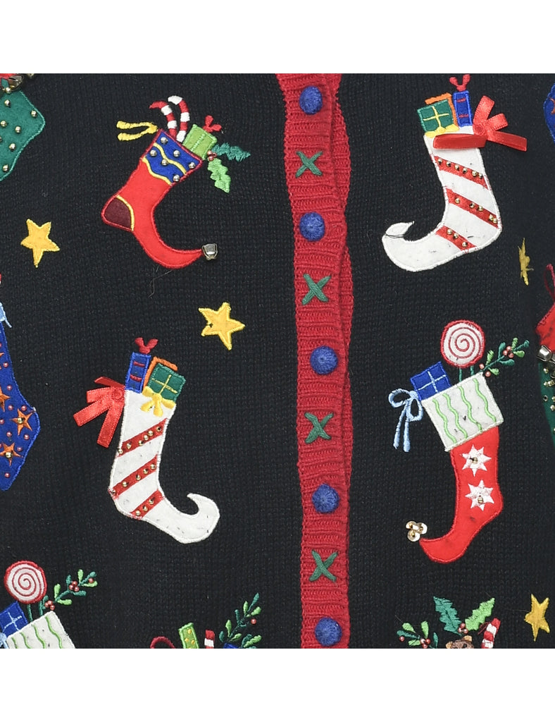 Festive Print Christmas Cardigan - L