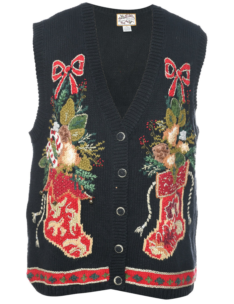 Festive Print Christmas Vest - L