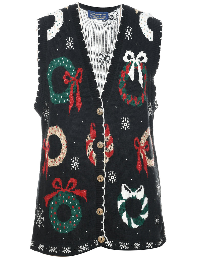 Festive Print Christmas Vest - S