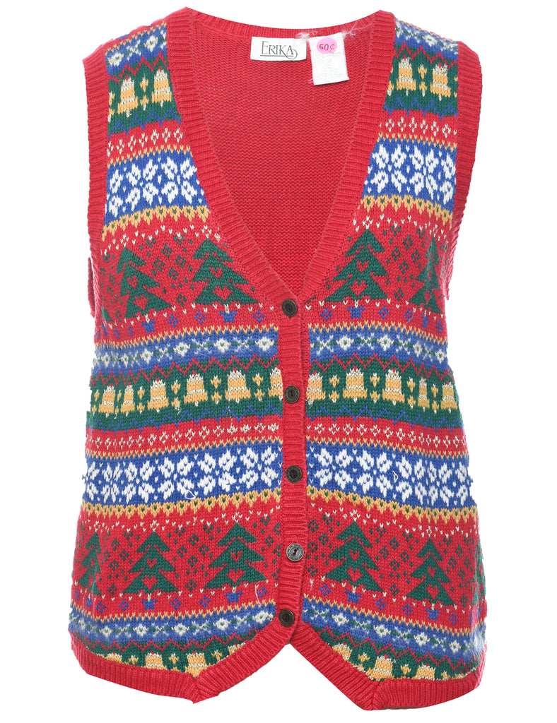 Festive Print Christmas Vest - M