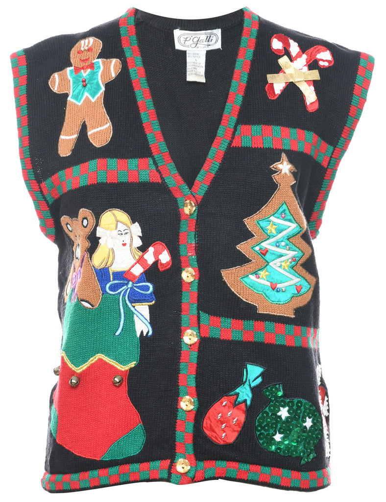 Festive Print Christmas Vest - L