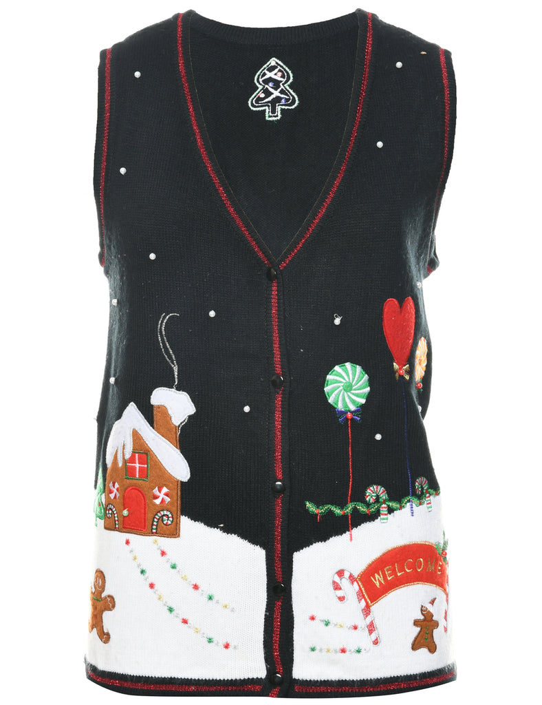 Festive Print Christmas Vest - L