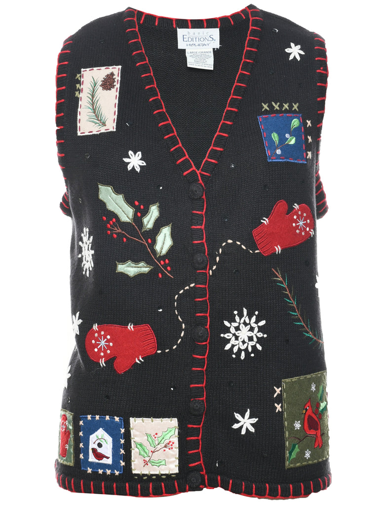 Festive Print Christmas Vest - L