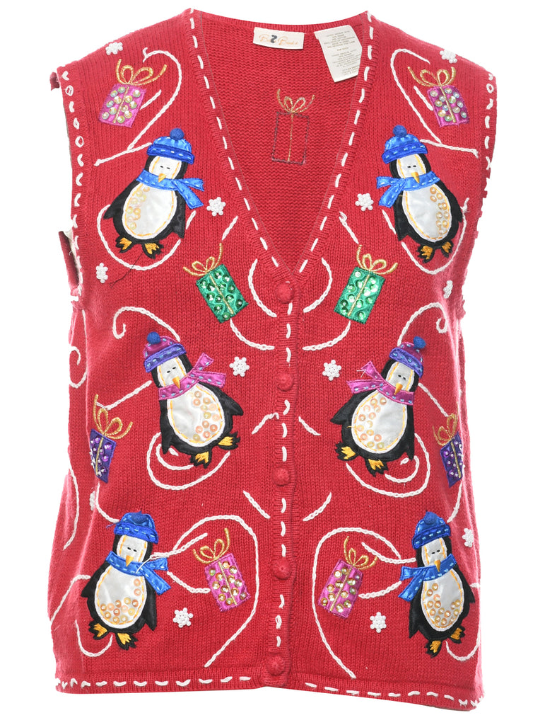 Festive Print Christmas Vest - M