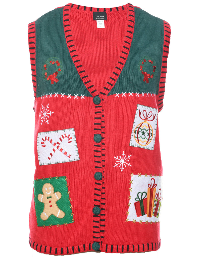 Festive Print Christmas Vest - XL