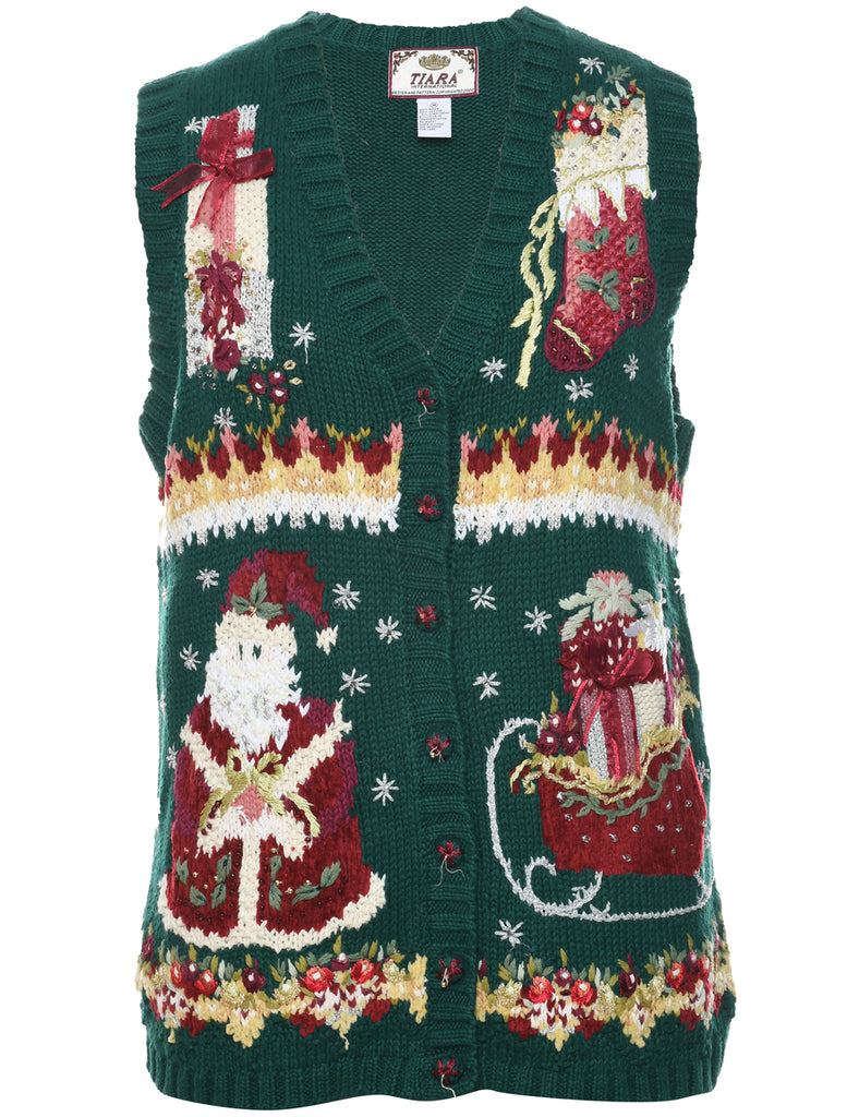 Festive Print Christmas Vest - M