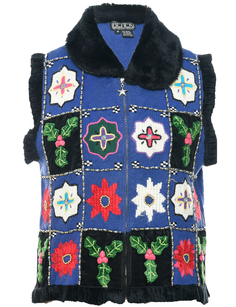 Festive Print Christmas Vest - M