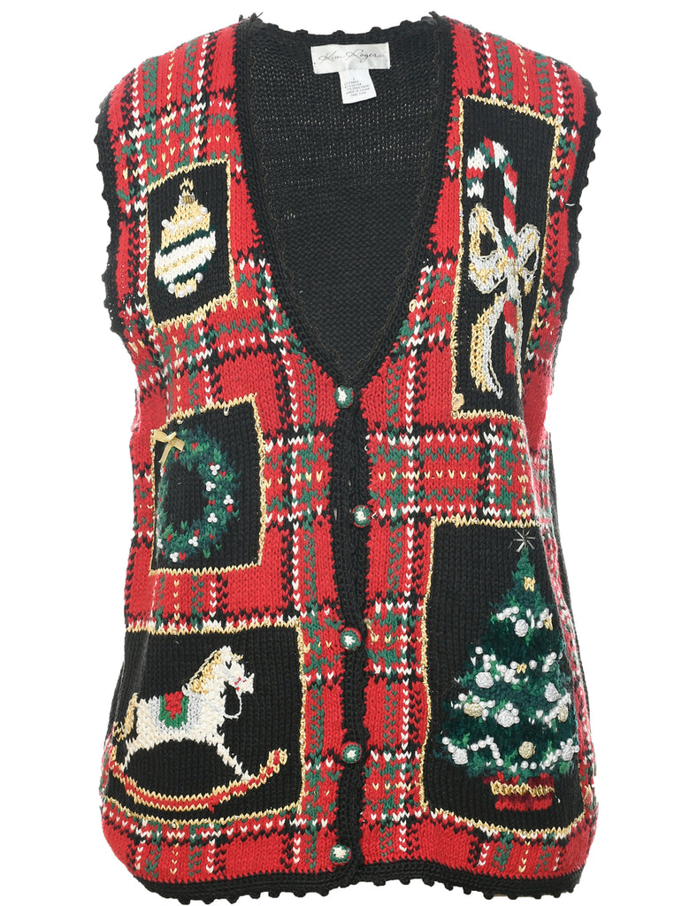 Festive Print Christmas Vest - L