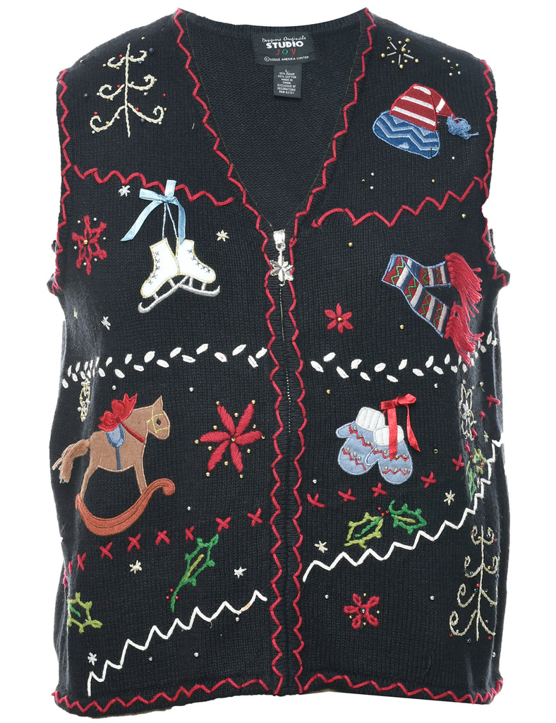 Festive Print Christmas Vest - L