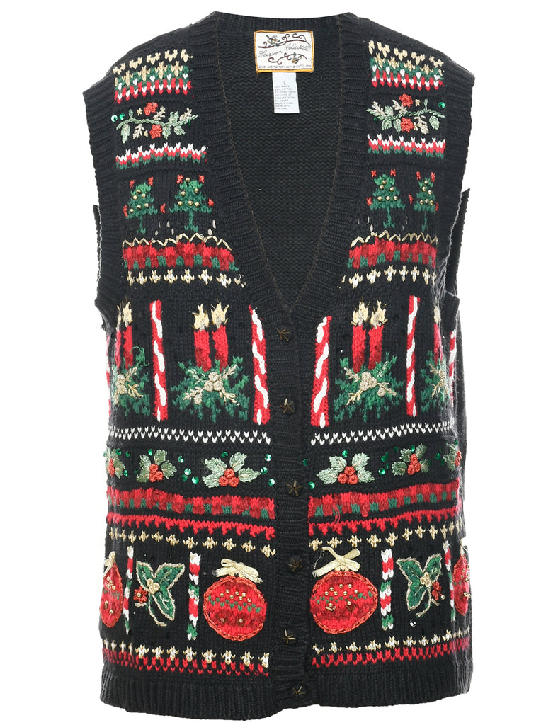 Festive Print Christmas Vest - L