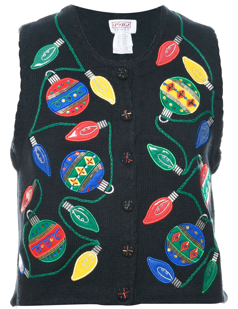 Festive Print Christmas Vest - L