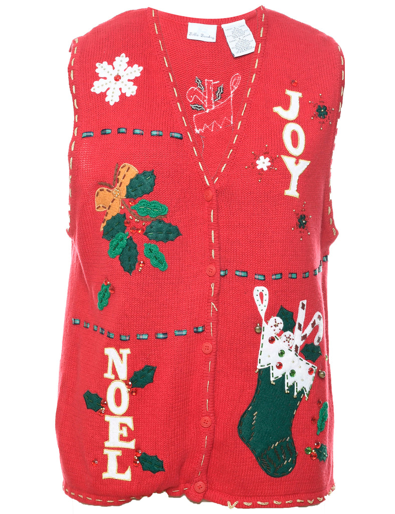 Festive Print Christmas Vest - L