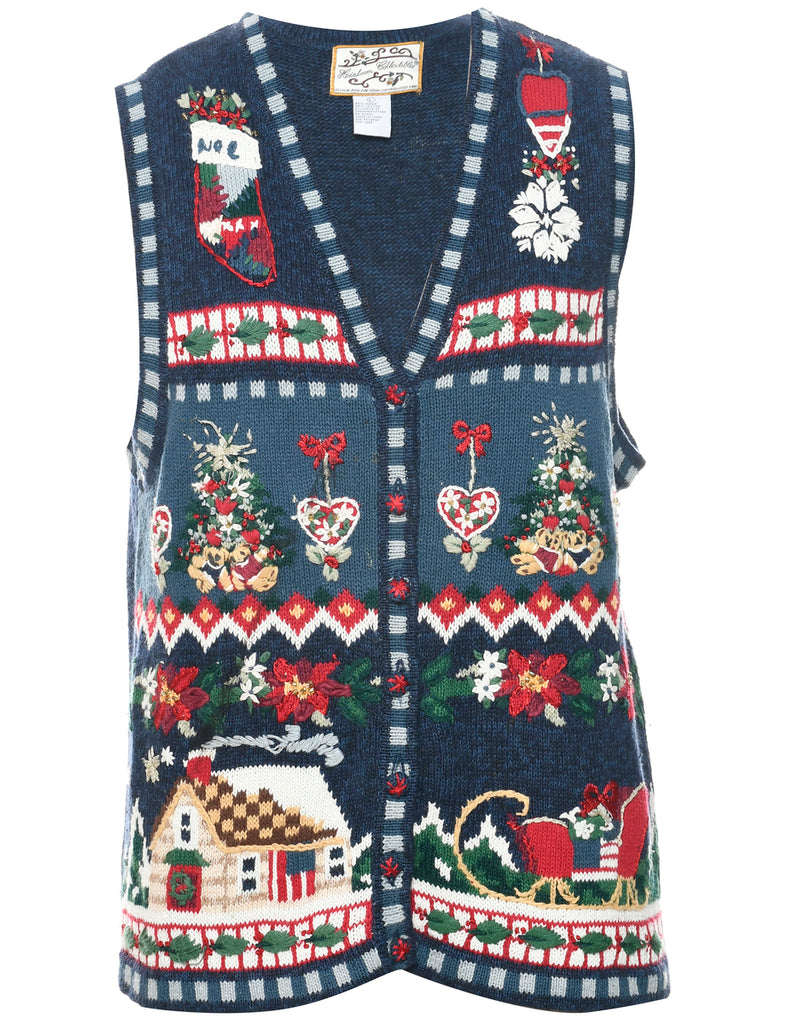 Festive Print Christmas Vest - L