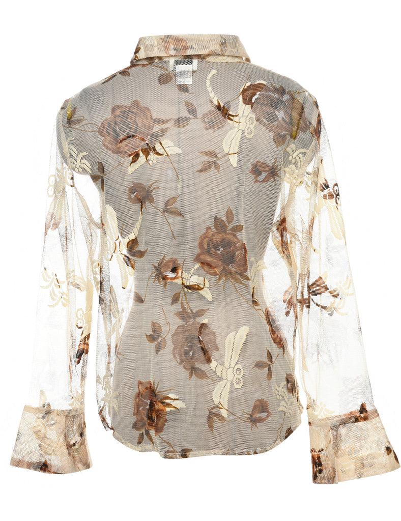 Floral Beige & Brown Sheer Shirt - L