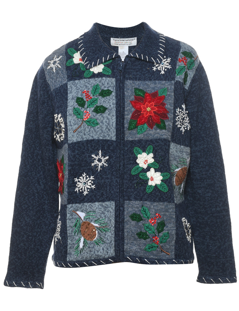 Floral Christmas Cardigan - M