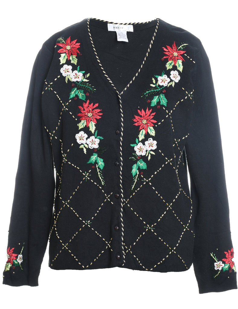 Floral Christmas Cardigan - M