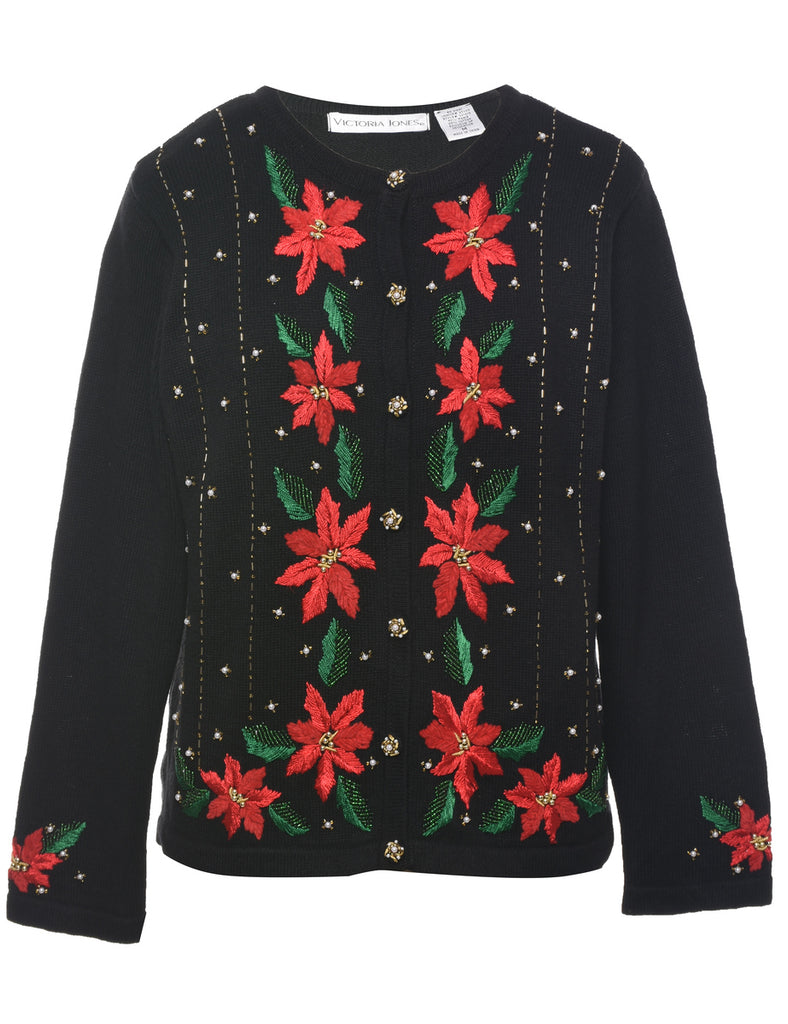 Floral Christmas Cardigan - M