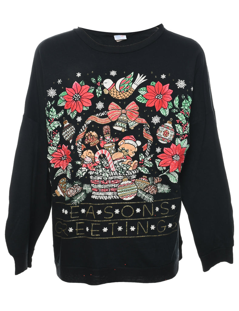 Floral Christmas Sweatshirt - L