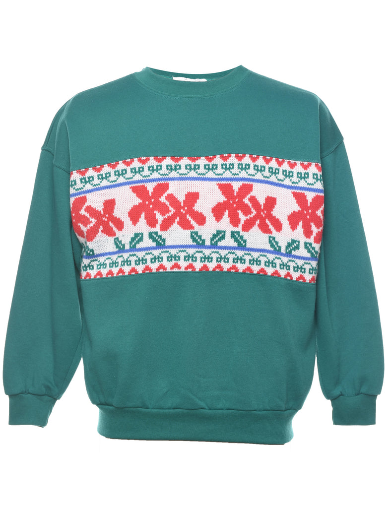 Floral Christmas Sweatshirt - L