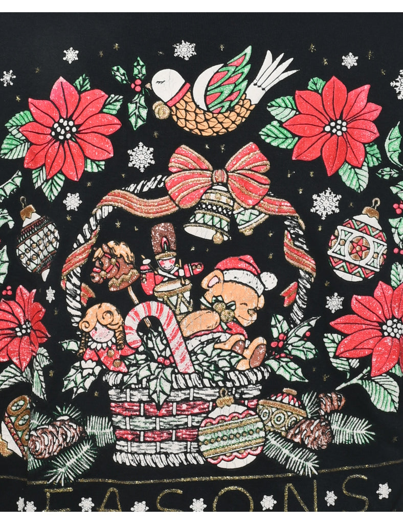 Floral Christmas Sweatshirt - L