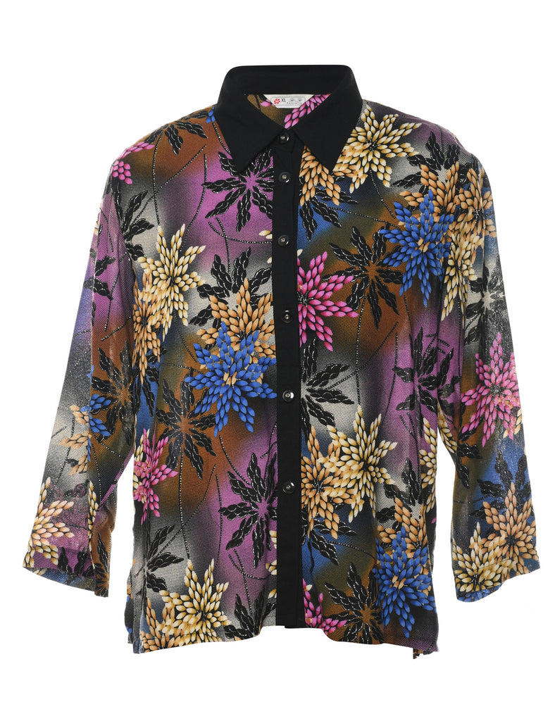 Floral Design Multi-Colour Sparkly Shirt - XL