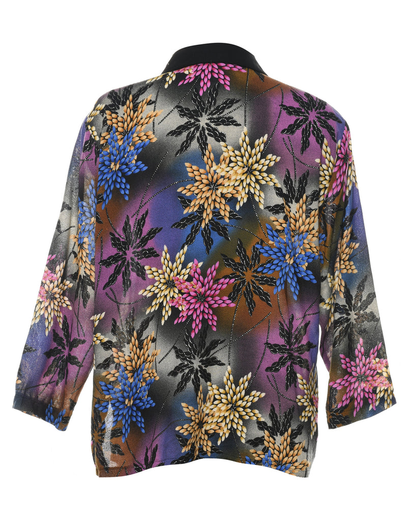 Floral Design Multi-Colour Sparkly Shirt - XL