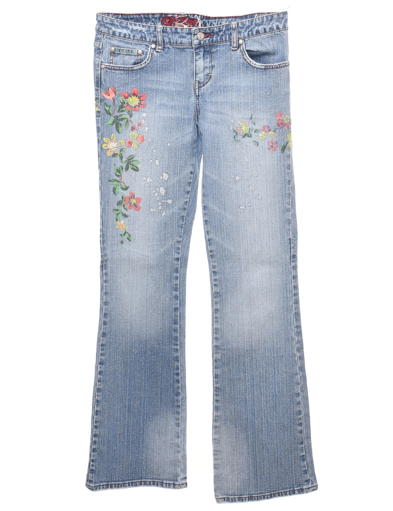 Floral Faded Wash Y2K Bootcut Jeans - W30 L32