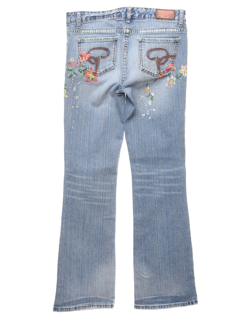 Floral Faded Wash Y2K Bootcut Jeans - W30 L32